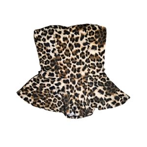 Leopard Cheetah Print Peplum Tube Top